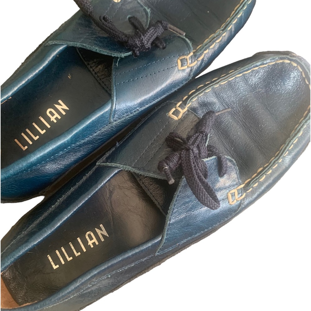 Lillian Navy Blue Leather Lace Up Comfort Penny Loafers Womens Size 37